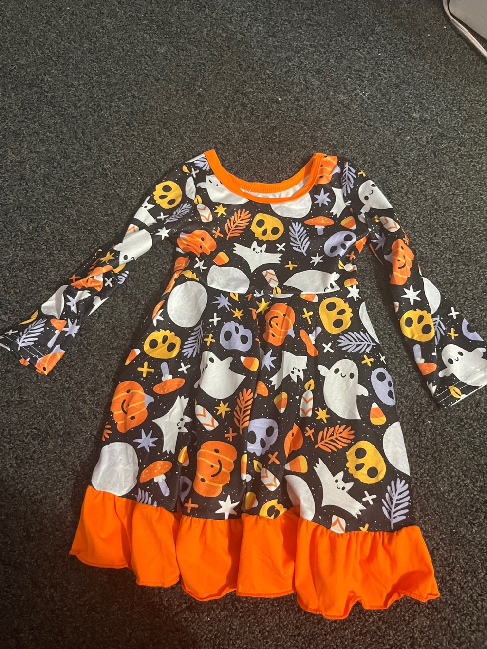 Kids Halloween Dress Costume - Orange & Black Ghost and Pumpkin Print